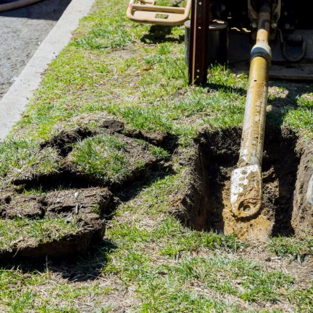 Drilling machine work process with horizontal directional drilling technology trenchless laying of communications, fiber optic and water pipes